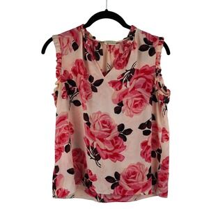 Kate Spade Size XS Rambling Roses Rosa 100% Silk Sleeveless Blouse